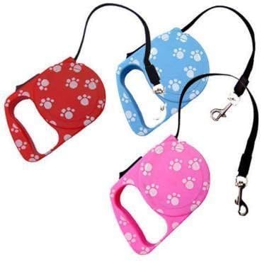 3.0m Extending Automatic Retractable Pet Dog Cat Leash Lead Tape Tether Paw Prints (Red)