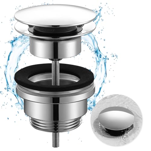 Iviga Waschbecken Ablaufgarnitur, Abflussstopfen, Waschbeckenstöpsel, Ablaufgarnitur Mit Überlauf 1 1/4 Universal Für Waschbecken Und Waschtisch, Chrom