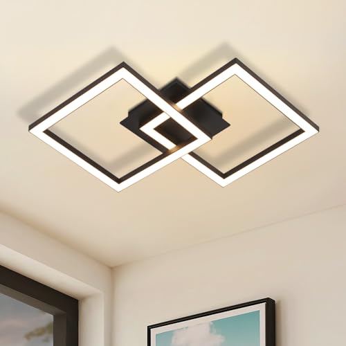 Homefire LED Ceiling Light, Kitchen, 24 W, Kitchen Lamp, Black, Living Room Lamp, Modern Design, Hallway Lamp, Warm White, Hallway, Bedroom Lamp, Square, for Living Room, Bedroom | Living Room Lamp Modern Design Hallway Lamp Warm White Hallway Bedroom Lamp Square Ceiling Lighting for Living Room Bedroom