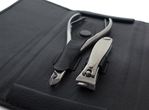 GERManikure 5pc matte stainless steel manicure set in black leather case with magnetic closure