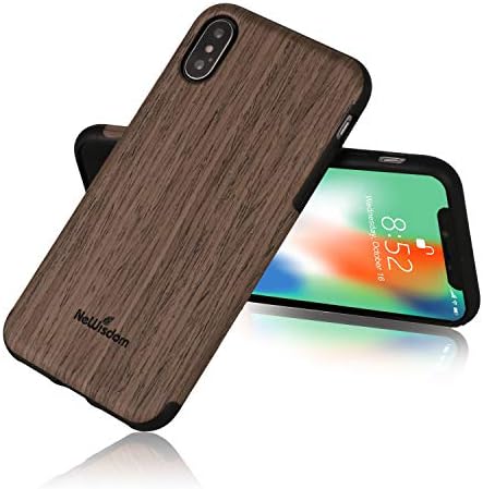 iPhone X Case Wood, NeWisdom iPhone X Wood Case Stylish Unique Slim Soft Rubberized Thin Wood Layer Over Rubber Case Cover for Apple iPhone X - Blackrose