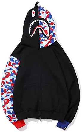 koisale Street Hip hop Embroidery Stitching Shark Hooded Cardigan Sweater Men Women Couple Jacket Hoodie