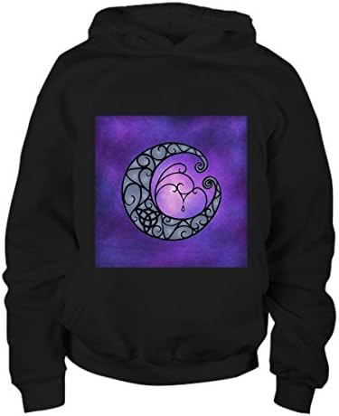 Youth Hoodie with a Crescent Moon and a Trinity Knot on a Galaxy Background. (X-Large, Black)