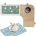 3 In One Hamster Toys Jumping Platform, Guinea Pig Double-Sided Natural Wooden Springboard, Small Pet Chinchilla Climbing Stand Board with Crystal Stone Mat and Feeding Cups, Bird Cage Ornamentsthumb 1
