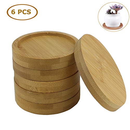 Orgrimmar 3.75 Inch Succulent Plant Pots Bamboo Trays Round Plant Saucer Owl Planter Pots for Succulents,Ceramic Cactus Flower Pot, Solution for Owl Pot with Hole, Pack of 6