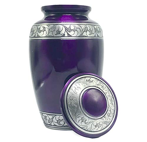 Eternal Harmony Memorial Cremation Urn for Human Ashes | Carefully Handcrafted with Elegant Finishes to Honor and Remember Your Loved One | Adult Large Size with Beautiful Velvet Bag (Purple Silver)