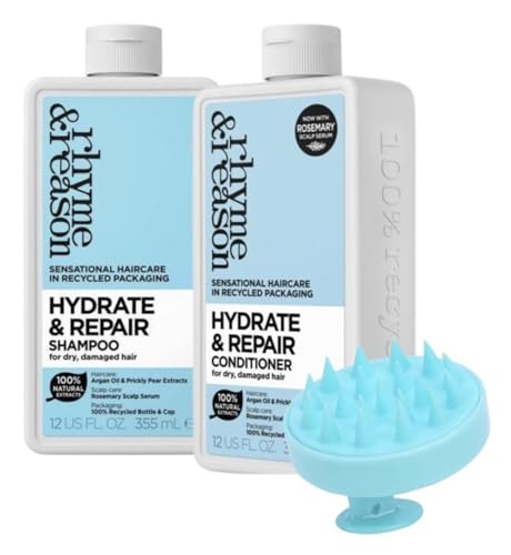 Rhyme & Reason and VicVan Bundle. Hydrate & Repair 12 fl oz. Shampoo & Conditioner and VicVan Scalp Massager
