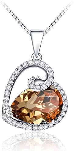 JOLICE S925 Sterling Silver Swarovski Elements Crystal Heart Pendant Necklace, 18'' (Citrine)