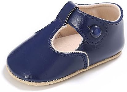 Enteer Baby Girls' Retro Leather Button Mary Jane Shoes Navy US 4