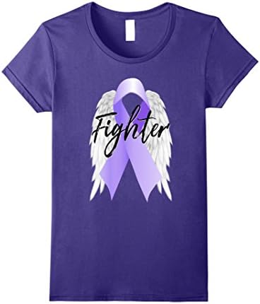 Womens Cancer Fighter Shirt Gift Lavender Purple Ribbon Angel Wings Medium Purple