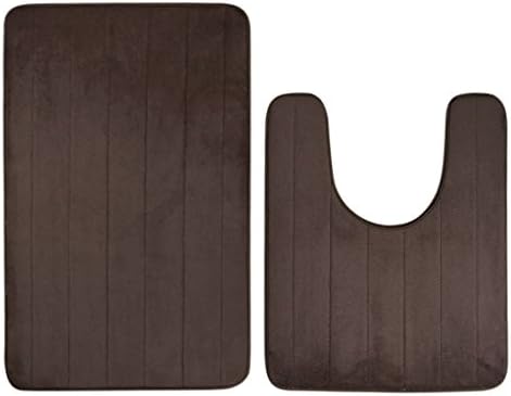 2 Pieces Bath Mats Non Slip Toliet Rugs Absorbent Memory Foam Bath Rugs(Coffee)