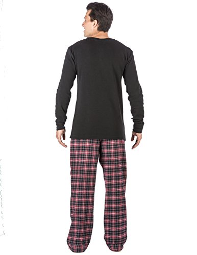 Mens Premium Flannel Thermal Lounge Set - Plaid Burgundy/Grey - XLarge