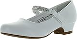 Little Angel BC79 Leatherette Round Toe Rhinestone Velcro Strap Kiddie Heel Pump (Toddler/ Little Girl/ Big Gril) - White (Size: Big Kid 4)