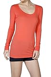Women's Basic Solid Cotton Blend Long Sleeve Scoop Neck Tunic Tee