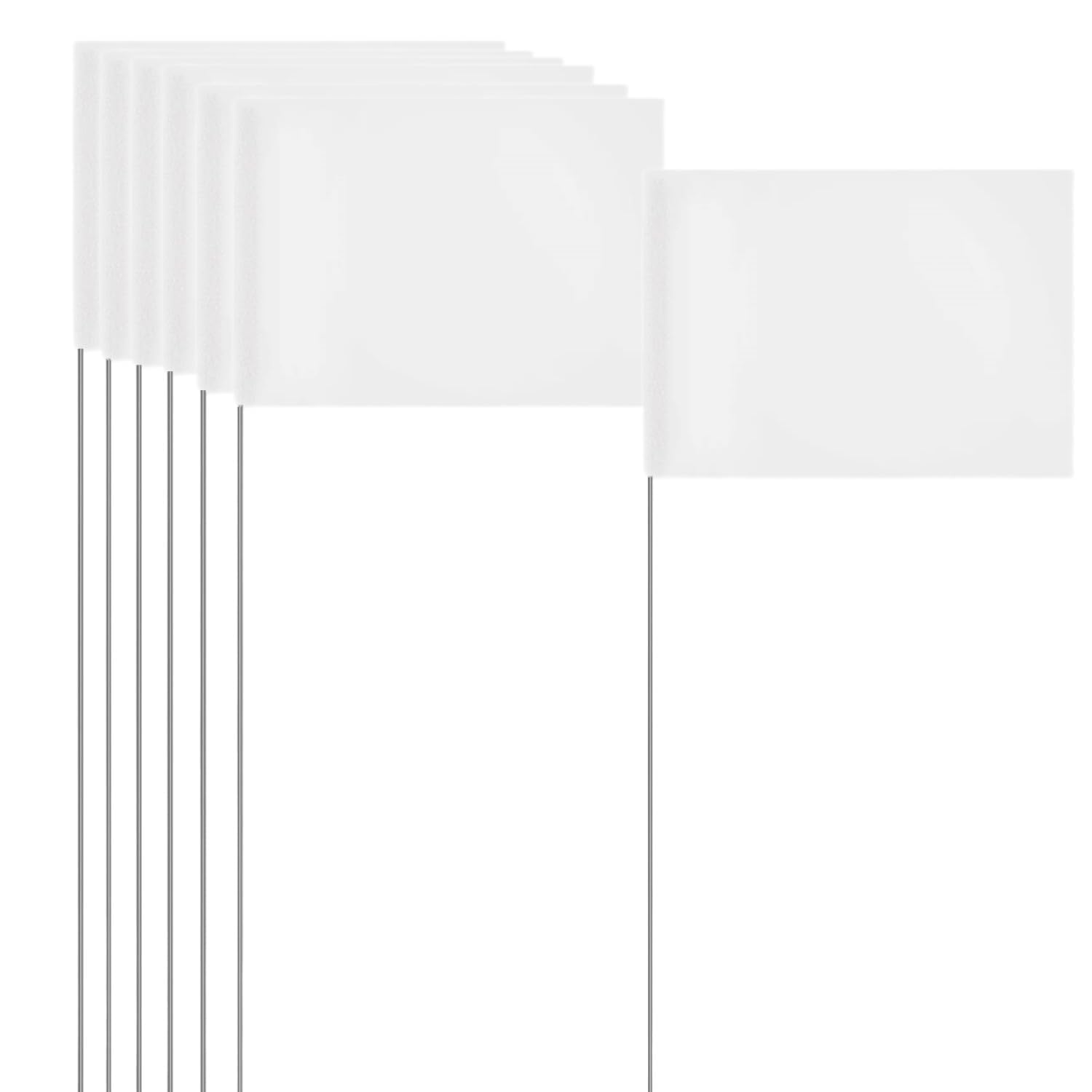 BigTree 50 Pack White Landscape Flag with 15.3" Steel Pole, 4.92"x3.81" Size, PVC Material, UV Resistant, Windproof, Perfect for Yard, Lawn, Fence, Landscaping