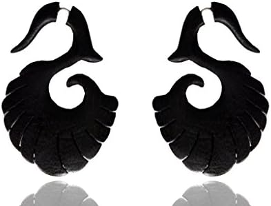 Tibetan Black Wooden Handmade Tribal Design Fake Guage Wood Stud Earring WER368A