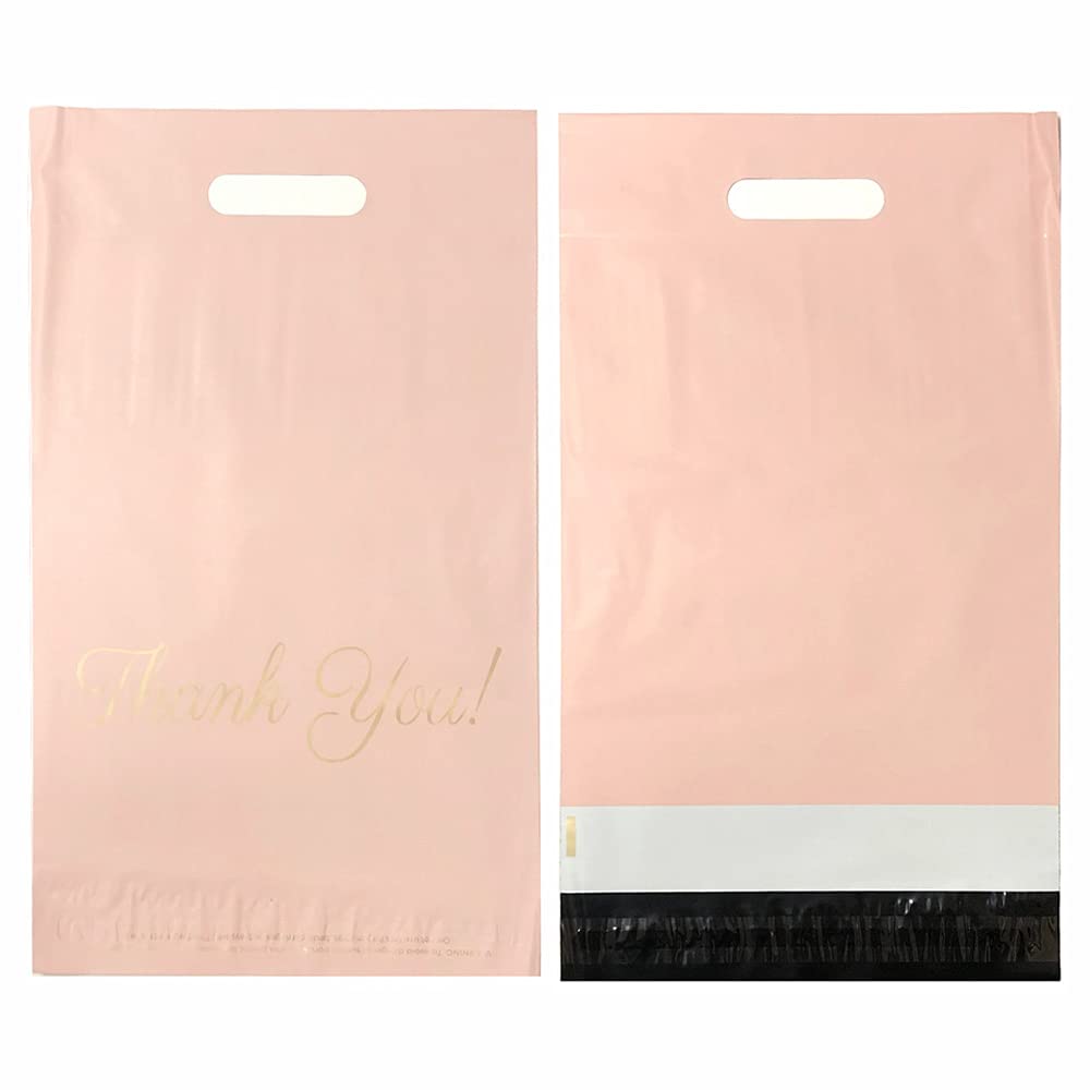 100 Mailer Bag Mailing Postal Bags with Handle for Packaging Shipping Thank You(12.5'' x 16'',Pink)