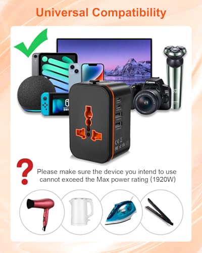 Universal Travel Adapter Worldwide with 2 USB C and 2 USB A Ports, International Travel Plug Adapter Worldwide USB Travel Adaptor All in One Universal Charger Power Adapter for European EU US UK AUS