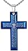 Men's Stainless Steel Large Lord's Prayer Cross Pendant Necklace, Blue Color, 23