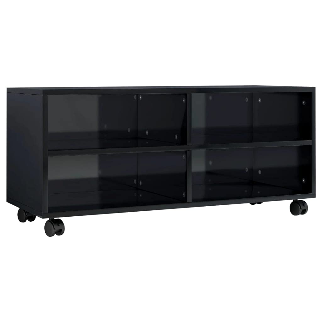 vidaXL-Mueble-TV-con-Ruedas-Aglomerado-Negro-Brillante-90x35x35cm-Mobiliario-Accesorios-Centro-Entretenimiento-y