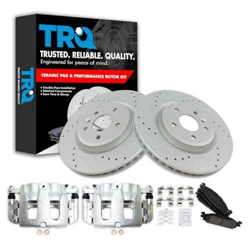TRQ Front Brake Calipers Ceramic Pads Drilled Rotors Compatible with Explorer F…