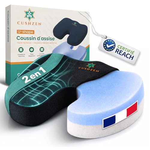 Cushzen - Ergonomic Coccyx Cushion - Chair Cushion for Coccyx Pain Relief - Ideal for Seating, Office, Driver, Car, Anti Sore Sores, Buttocks and Orthopedics.