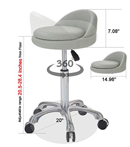 FRNIAMC Upgraded Salon Stool Adjustable Height Hydraulic Rolling Swivel Stool Chair With Wheels With Backrest For Tattoo Facial Massage Spa Medical Shop Home Office(Light Gray) - Thumbnail 2
