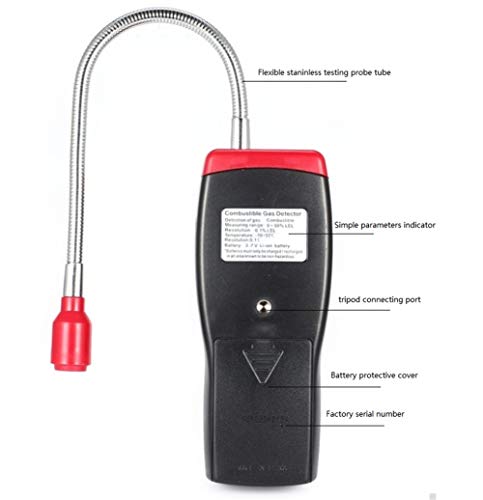 Digital Combustible Gas Leak Detector 0~50% LEL LCD Display Rechargeable Battery Powered Flexible Probe Alarm Portable Flammable Gas Monitor Tester Meter