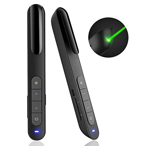 AMERTEER Wireless Presenter, Green Light Rechargeable Presentation Remote Powerpoint Clicker with Laser Pointer PPT Slides Clicker Support Hyperlink RF 2.4GHz