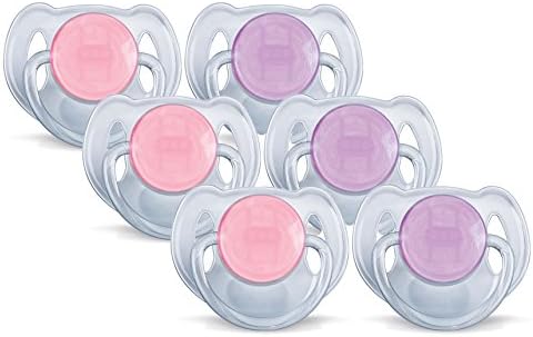 Philips Avent Translucent Toddler Pacifiers 6 - 18 Months, 6 Pack, Pink/Purple (Includes BONUS Baby Haven Steam Sterilizer Bag)