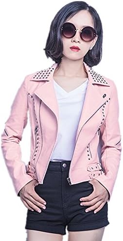 2016 New Design Women Pu Leather Jacket Slim Punk Rock Leather Coat (P,L)