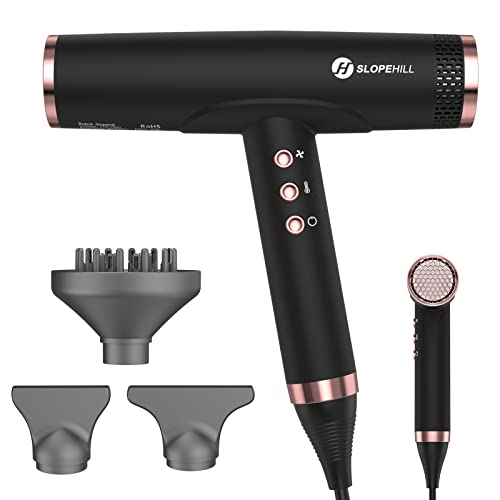 Sèche-cheveux ionique, 110 000 tr/min, moteur sans balais, séchage rapide, avec diffuseur magnétique, faible bruit/technologie biocéramique, pour la maison, les voyages, le salon (noir mat)
