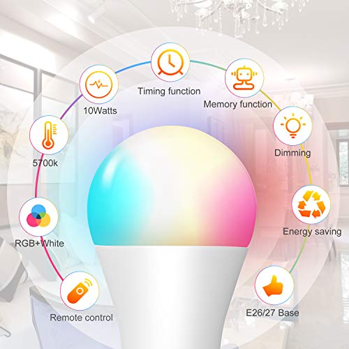 LED Light Bulbs, Color Changing Light Bulb with Remote Control, 10W E26/27 LED Lights with 120 Colors, Dimmable & Timing LED Bulbs, Decorative Mood Light, Perfect for Home Party Holiday and More - Thumbnail 4