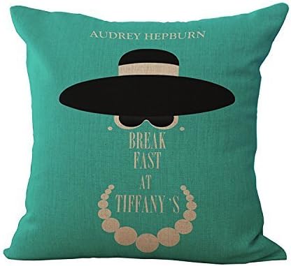 KarilShop Breakfast at Tiffany's Audrey Hepburn 2green01 Linen Throw Pillow Case Cushion Cover Home Sofa Decorative 18 X 18 Inch.