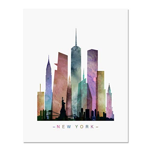 New York Skyline, New York Wall Art, New York Art Print, Watercolor