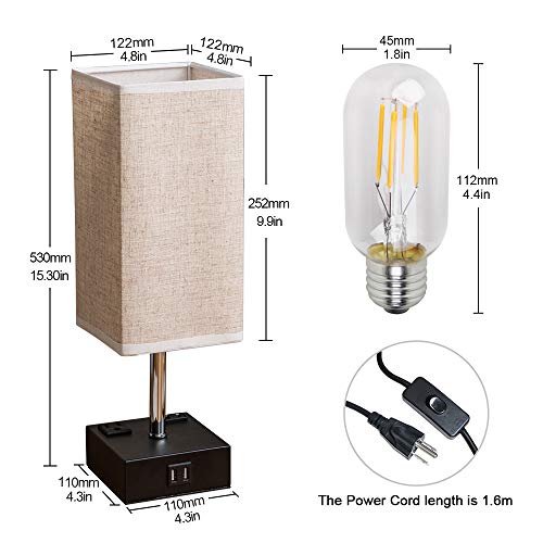 ZEEFO Touch Lamps, Nightstand Table Lamp Builtin Dual USB Charging Ports, 2 AC Outlet, Two