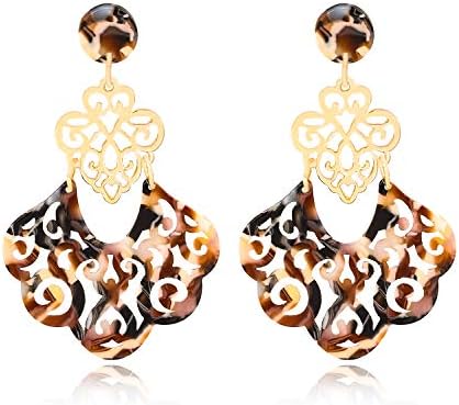 Acrylic Earrings For Women Girls Statement Geometric Earrings Resin Acetate Drop Dangle Earrings Mottled Hoop Earrings Fashion Jewelry