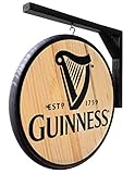 Guinness Sign - Classic 15 inch Dia, Double-Sided Pub Sign - Includes Wood Hanging Bracket