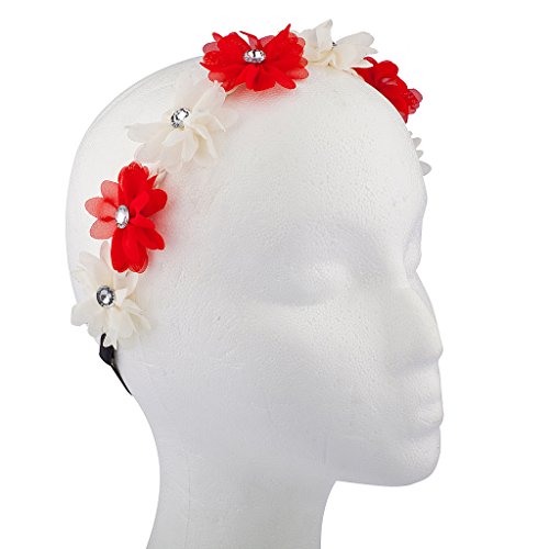 Lux Accessories Red n White Xmas Holiday Christmas Floral Chiffon Headband
