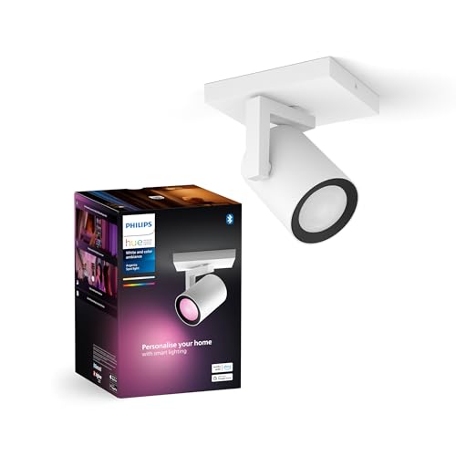 Philips Hue White & Color Ambiance Argenta Deckenlampe mit 1er Spot (1.050 lm), dimmbare LED Spots mit 16 Mio. Farben, smarte Lichtsteuerung über Sprache und App, weiß, neue Generation
