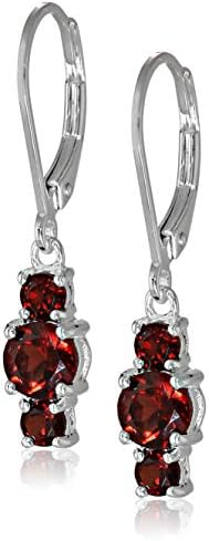 Amazon Collection Sterling Silver Genuine and Created Gemstone Three Stone Birthstone Leverback Dangle Earrings