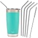 Simple Modern Stainless Steel Straws - 4 Pack with Cleaning Brush for 20oz Tumblers - Reusable Drinking Straw Fits in Simple Modern Cruiser, Yeti, RTIC and More Cup Lids