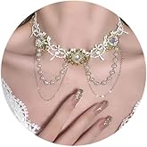 ZZ ZINFANDEL Gothic White Lace Choker Necklace for Women,y2k Boho Heart Peral Choker Classic Goth Accessories Chokers Layered Necklaces Collars Pendant