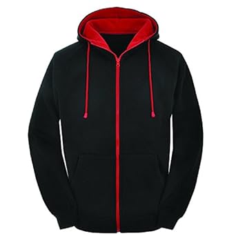 Contrast Black body and red zip varsity retro zip up hoodie, hooded ...