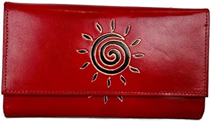Tarini Womens handmade real Leather wallet in Red sundial. Valentine gifts
