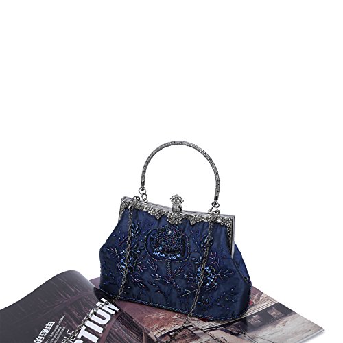 navy blue beaded clutch bag