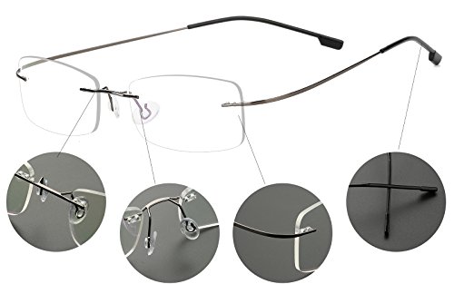 Agstum Mens Womens Titanium Alloy Flexible Rimless Frame Prescription Eyeglasses 51mm (Gunmetal, 51mm)