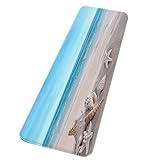 SODIAL(R) Blue Ocean Starfish Conch Shell Holiday Beach Seaside Scenery Nautical Theme Print Polyester Rubber Anti-Skid Bathroom Mats Rugs 40x120cm