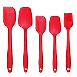 Silicone Spatula Set,Heat Resistant Scrapers,Non-stick Rubber Spatulas Spoon,Smart Kitchen Baking Tools With Stainless Steel Core,5 Pieces Silicone Cooking Utensils Set (Red)