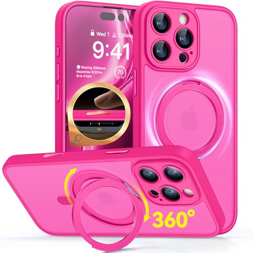CANSHN 360° Ständer für iPhone 16 Pro Hülle, Matt Leuchtend Rosa